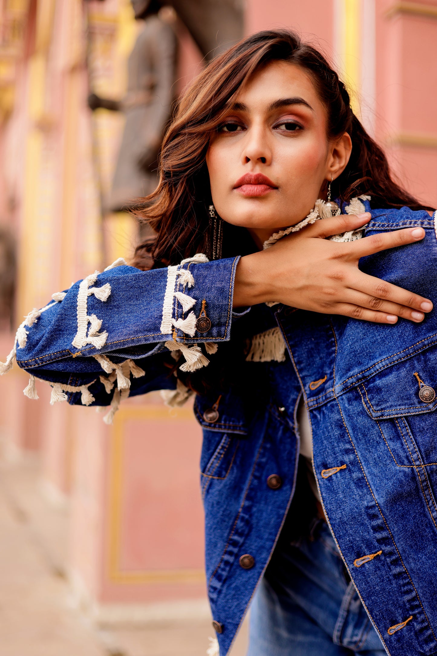 0174-J-HOB Boho-Chic Indian Denim Tassel Jacket - Made in India