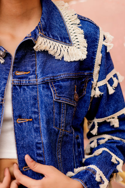 0174-J-HOB Boho-Chic Indian Denim Tassel Jacket - Made in India