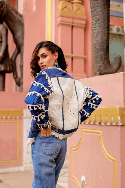 Timeless Fusion Denim Jacket with Indian Handcraft Details