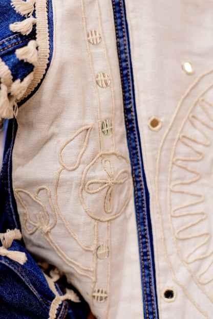 Timeless Fusion Denim Jacket with Indian Handcraft Details