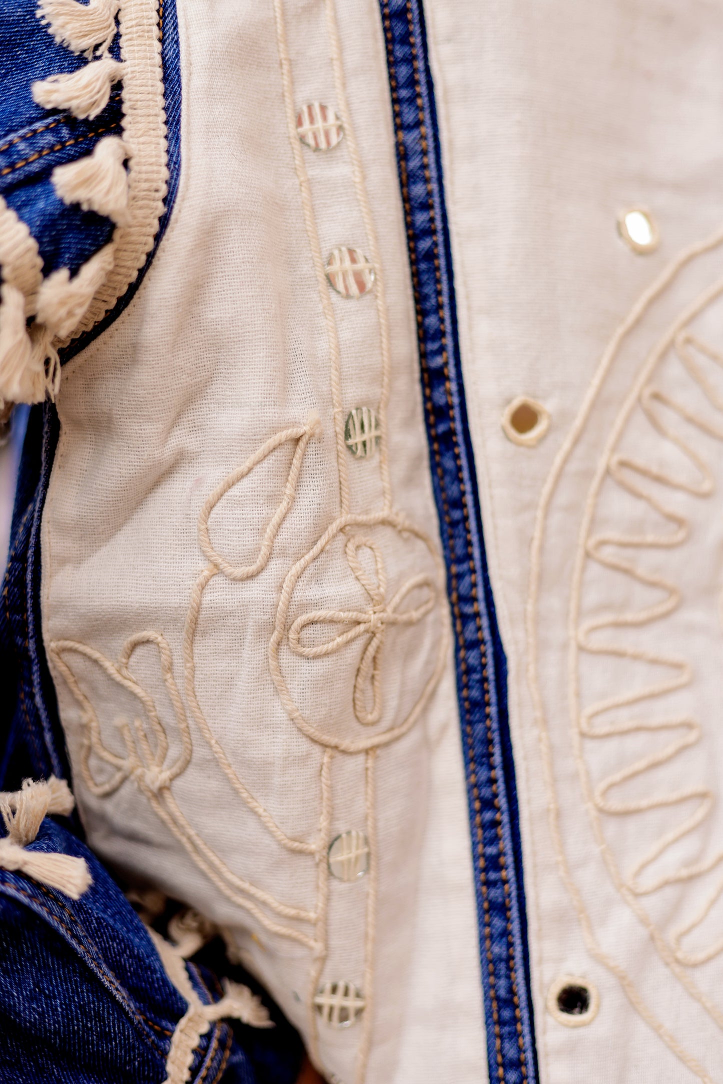 0174-J-HOB Boho-Chic Indian Denim Tassel Jacket - Made in India