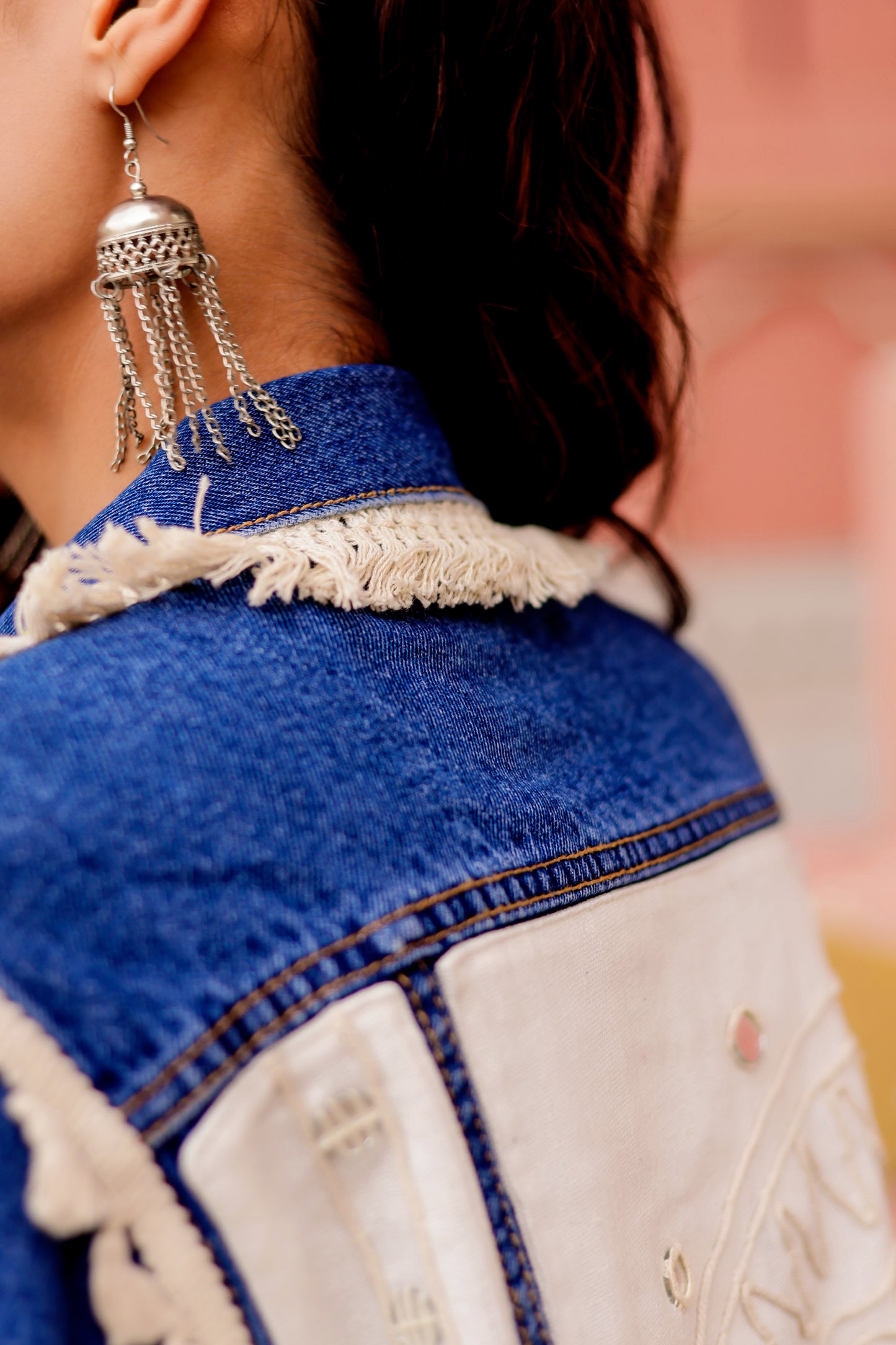 0174-J-HOB Boho-Chic Indian Denim Tassel Jacket - Made in India