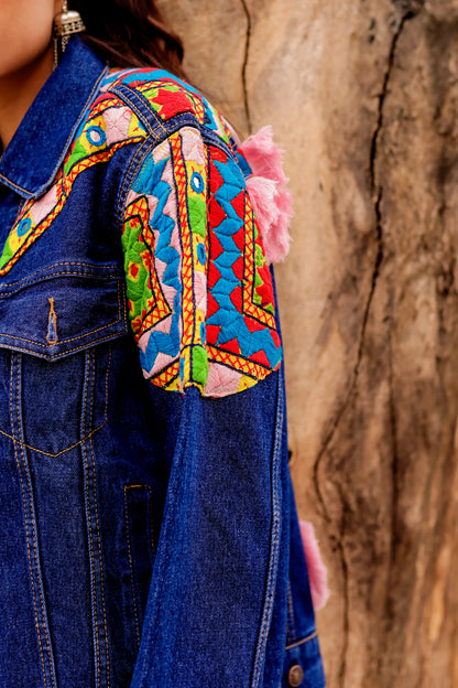 0173-J-HOB Boho-Chic Embroidered Denim Jacket - Made in India
