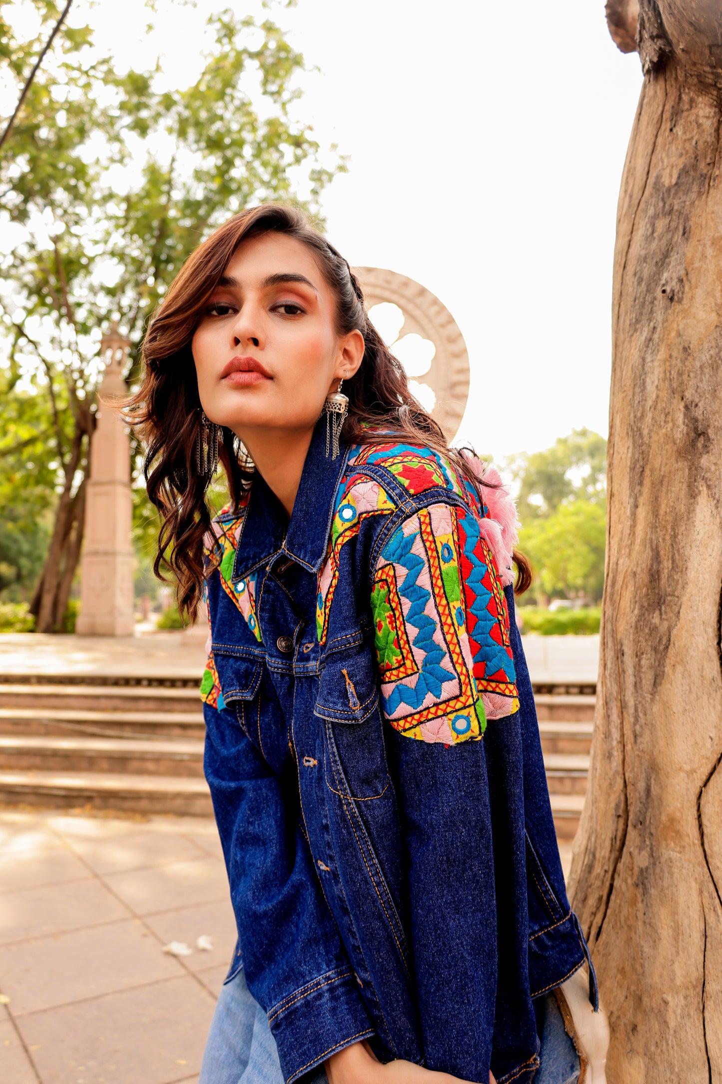 0173-J-HOB Boho-Chic Embroidered Denim Jacket - Made in India