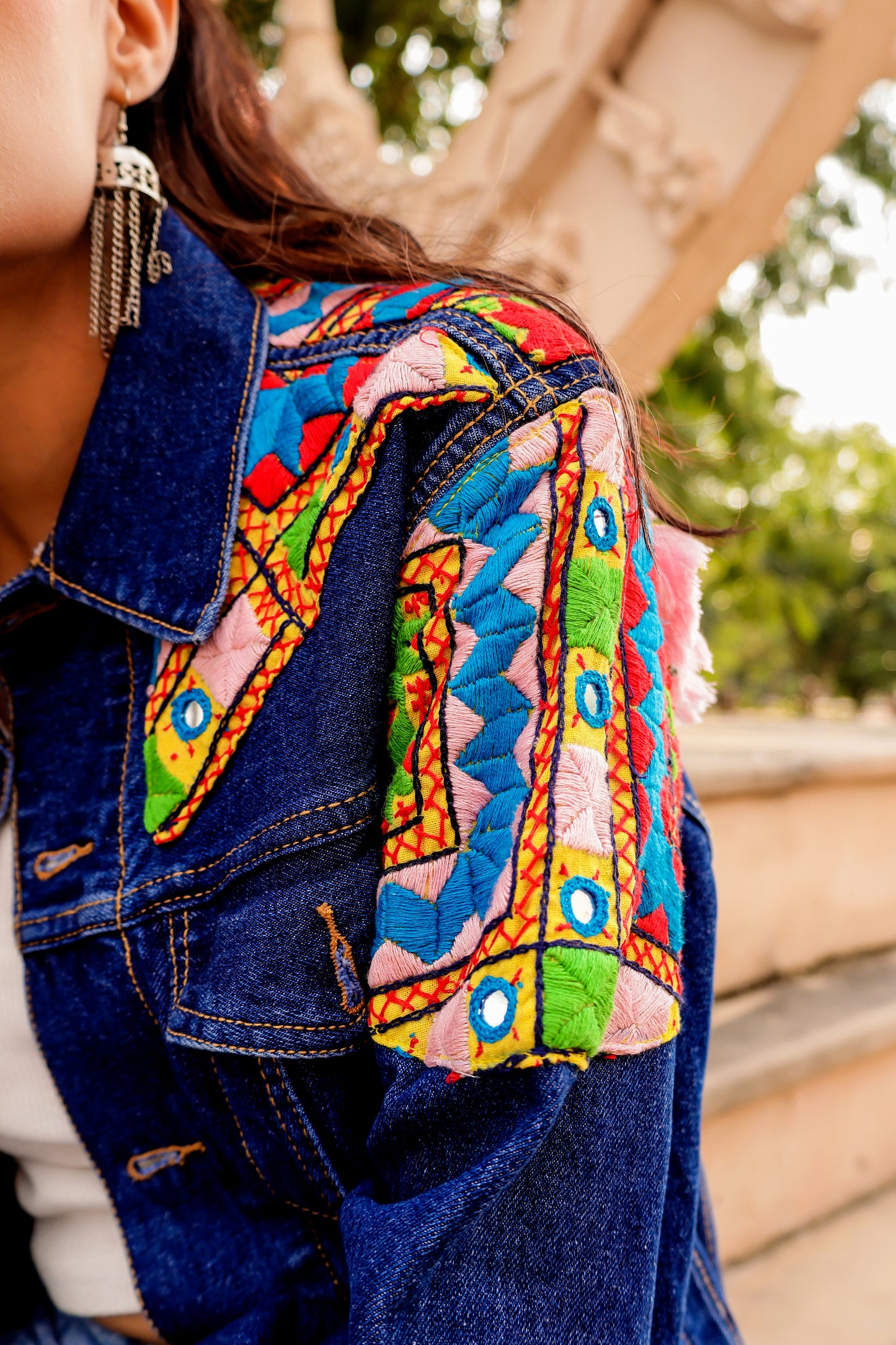 0173-J-HOB Boho-Chic Embroidered Denim Jacket - Made in India