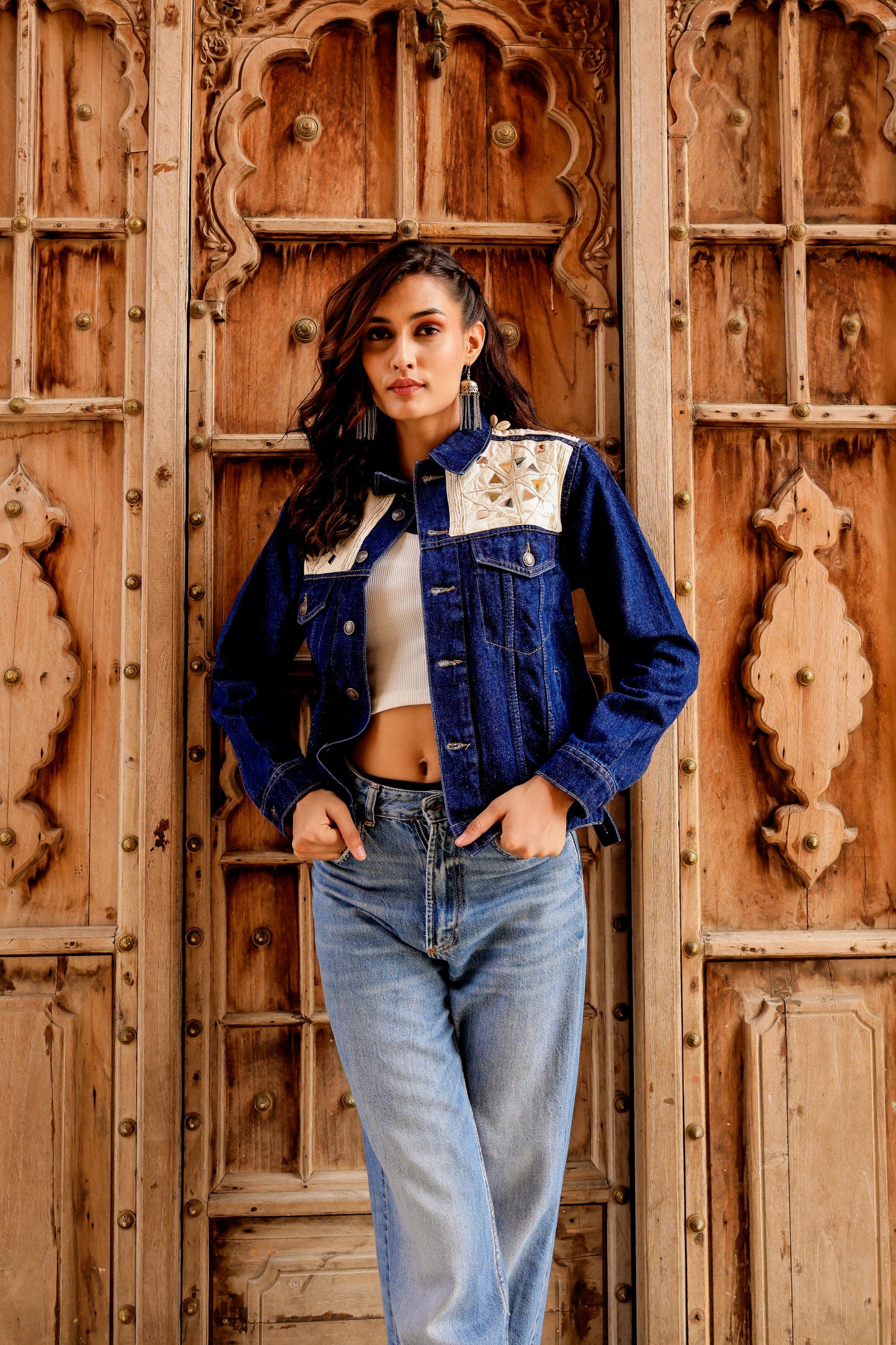 Crafted Roots Denim Jacket with Vibrant Ethnic Embroidery