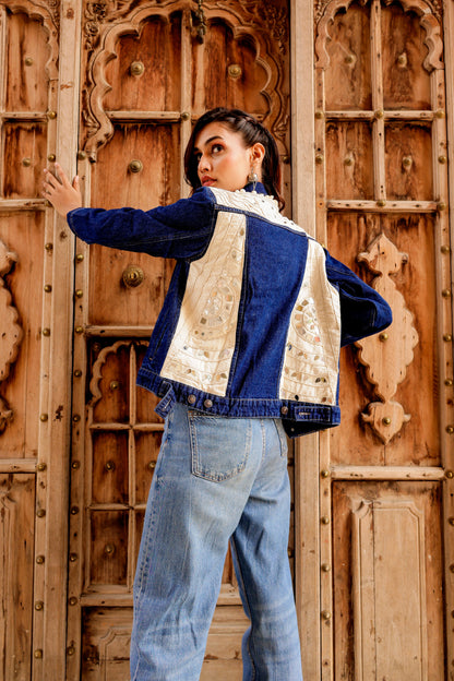 Crafted Roots Denim Jacket with Vibrant Ethnic Embroidery