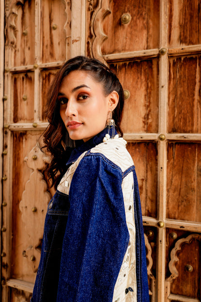 0166-J-HOB Embroidered Denim Fusion Jacket – Indigo Heritage- Made in India