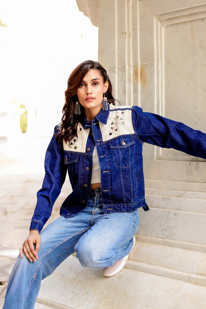 Crafted Roots Denim Jacket with Vibrant Ethnic Embroidery