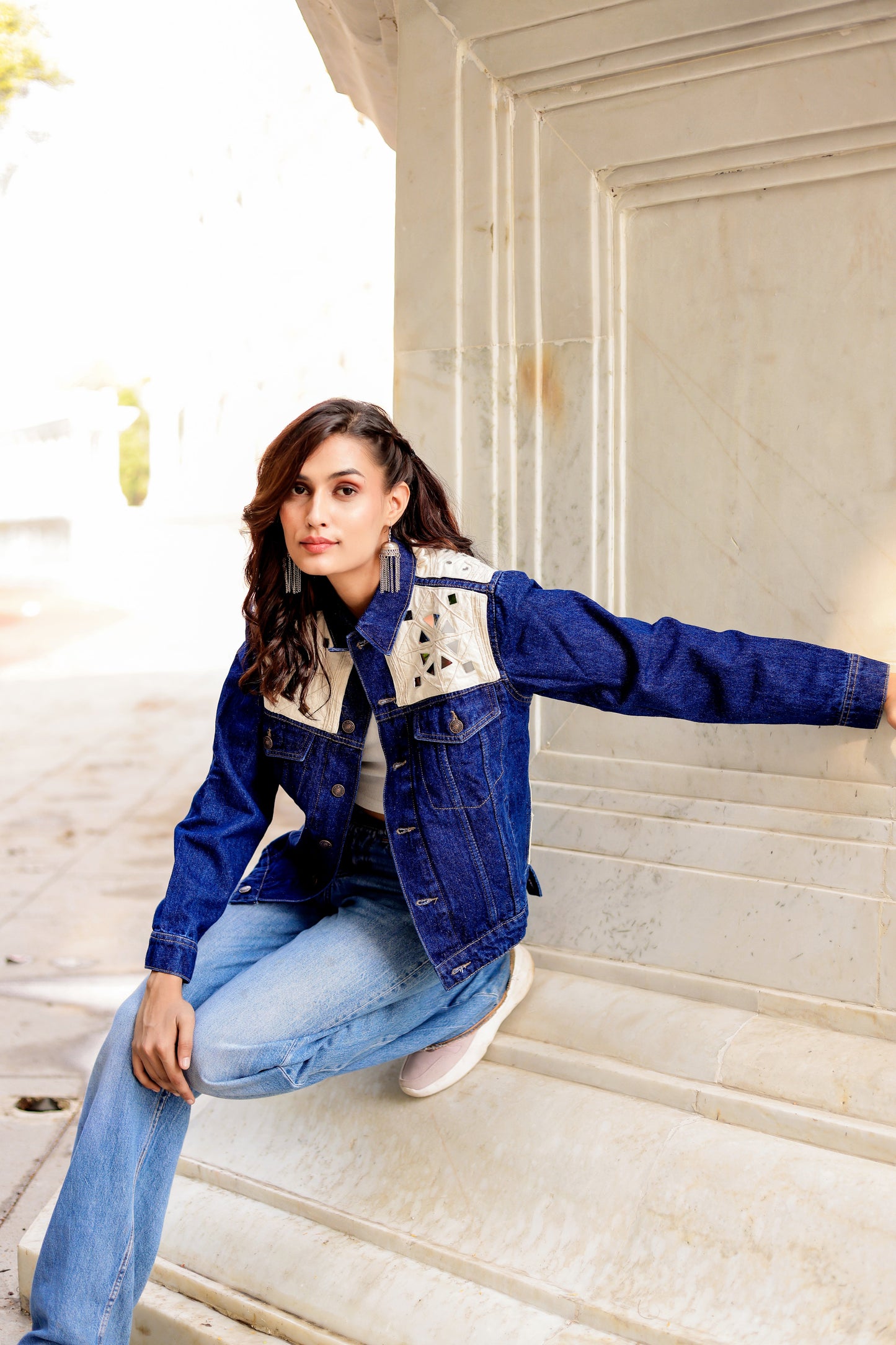 Crafted Roots Denim Jacket with Vibrant Ethnic Embroidery