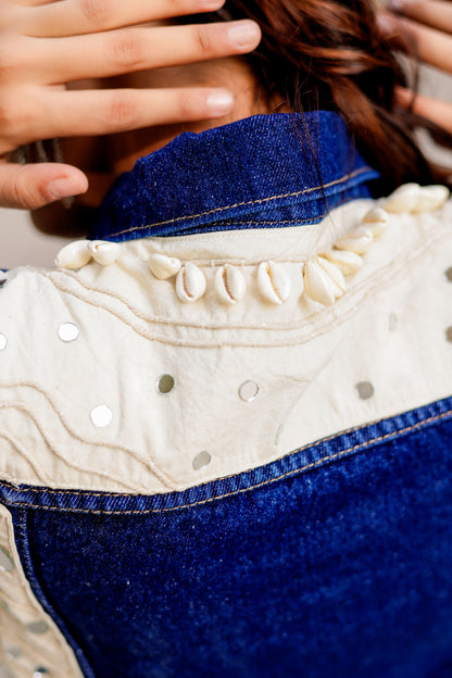 0166-J-HOB Embroidered Denim Fusion Jacket – Indigo Heritage- Made in India