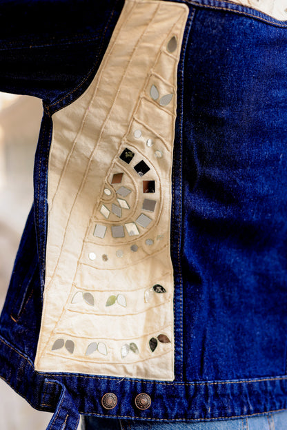 0166-J-HOB Embroidered Denim Fusion Jacket – Indigo Heritage- Made in India