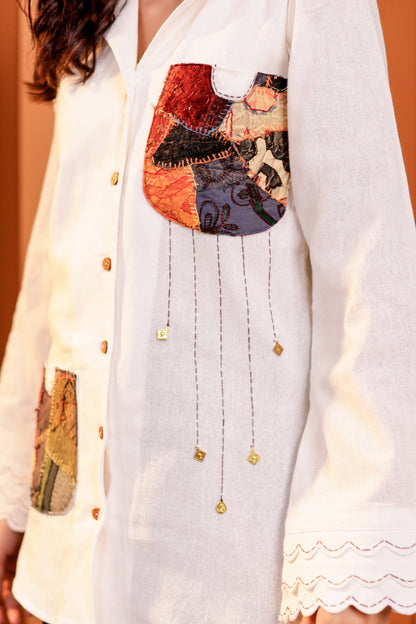 0184-S-HOB-Handcrafted Cotton Fusion Kurti with Patchwork Pockets - Made in india