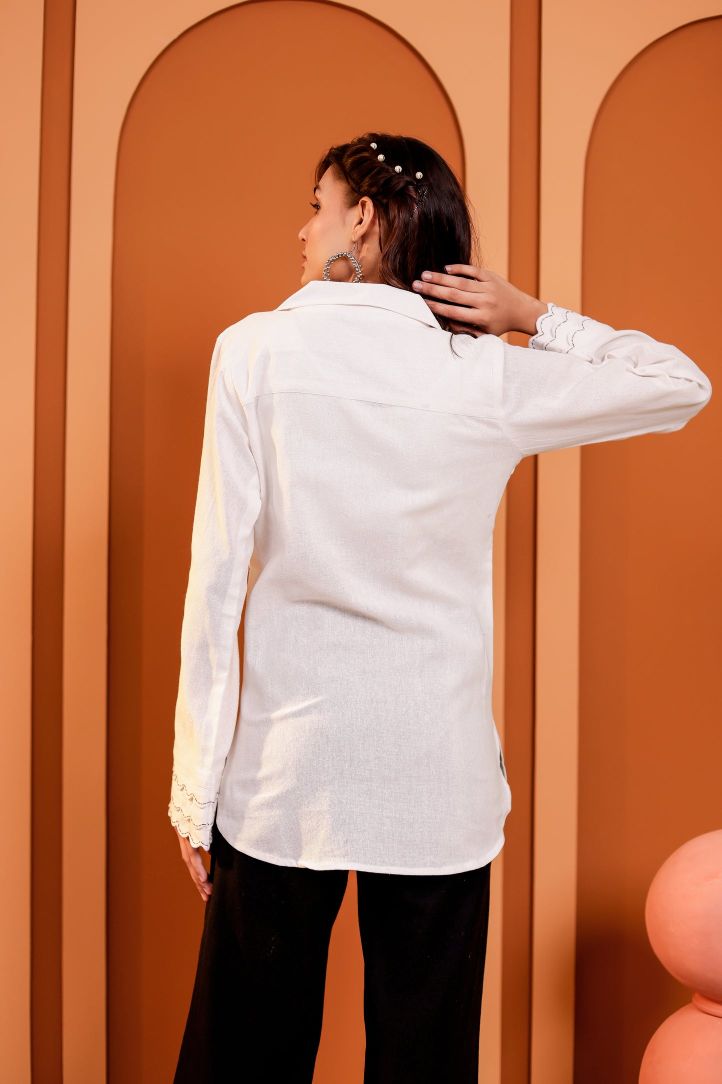 0184-S-HOB-Handcrafted Cotton Fusion Kurti with Patchwork Pockets - Made in india