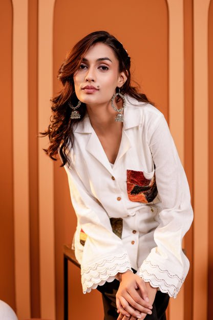 0184-S-HOB-Handcrafted Cotton Fusion Kurti with Patchwork Pockets - Made in india