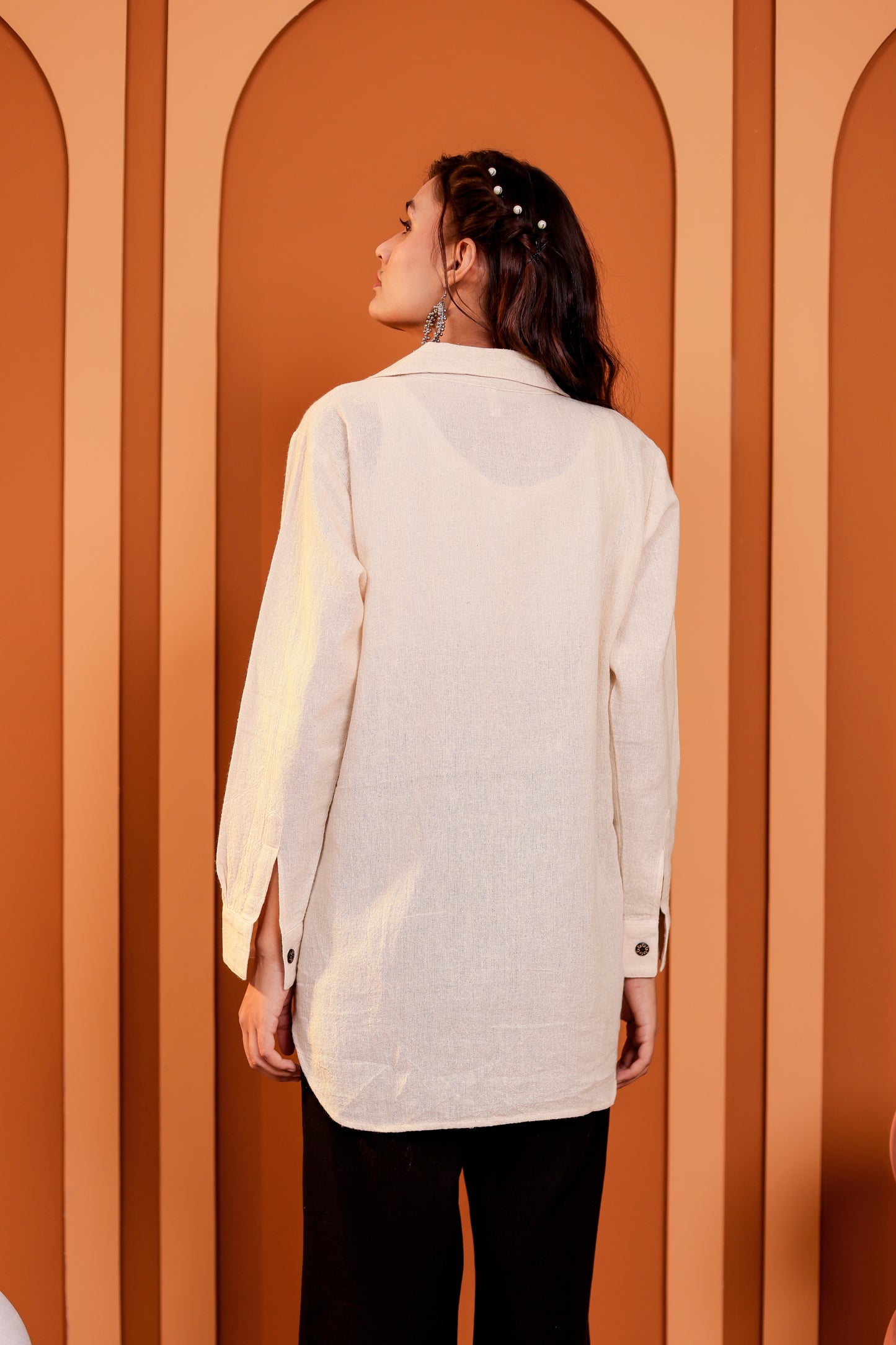 0185-S-HOB-Handcrafted Cotton Khadi Shirt with Traditional Ajrakh-Inspired Embroidery - Made in india