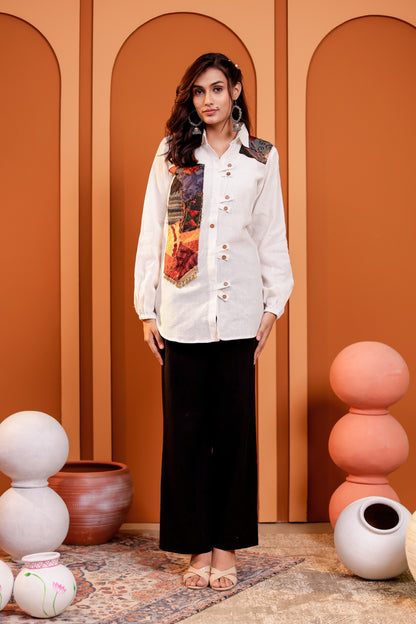 0183-S-HOB-Artisanal Fusion Asymmetric Cotton Tunic- Made in india