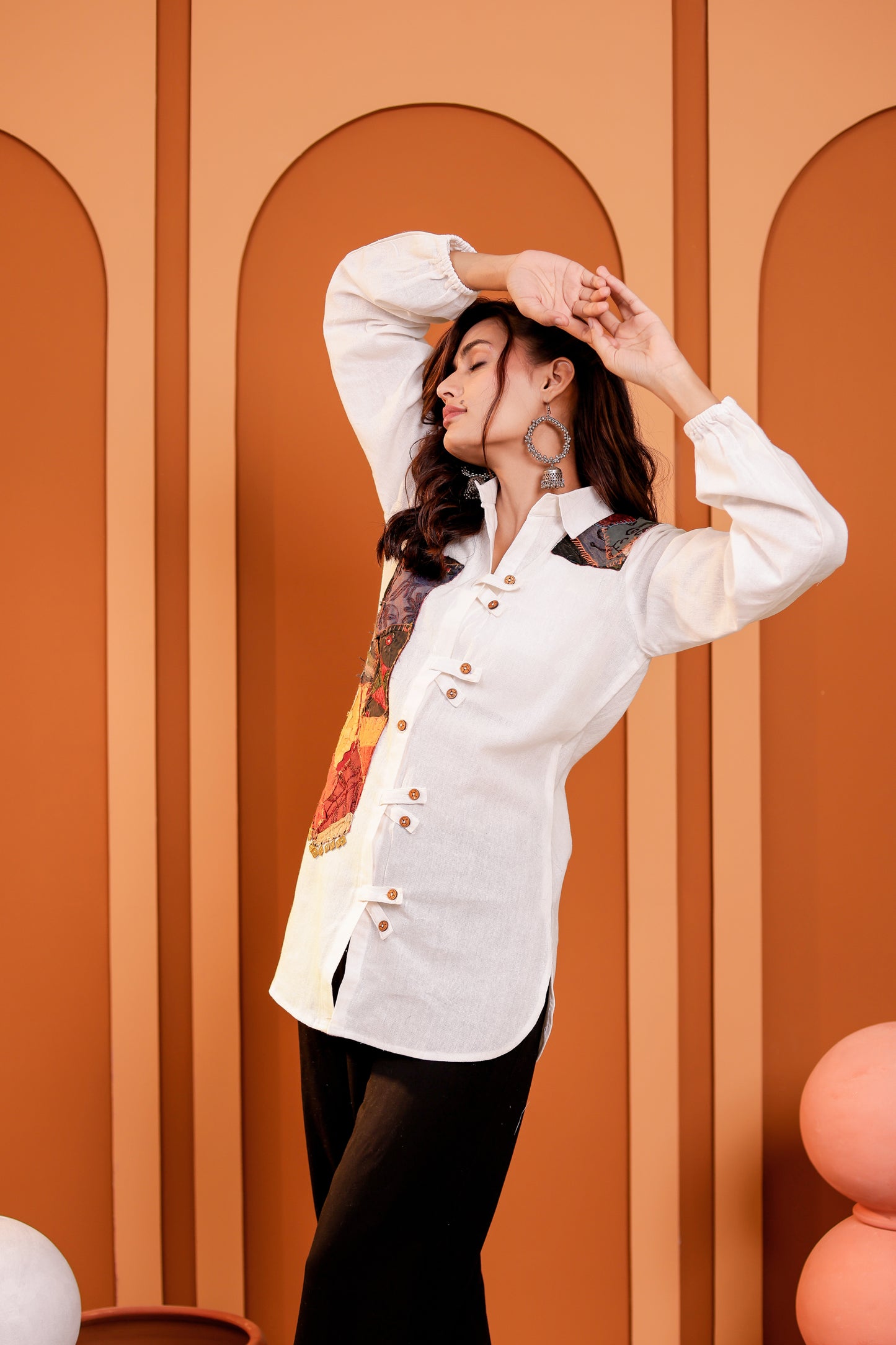 0183-S-HOB-Artisanal Fusion Asymmetric Cotton Tunic- Made in india