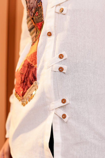 0183-S-HOB-Artisanal Fusion Asymmetric Cotton Tunic- Made in india