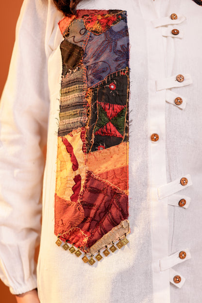 0183-S-HOB-Artisanal Fusion Asymmetric Cotton Tunic- Made in india