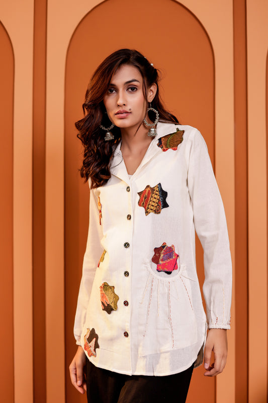 0181-S-HOB Handcrafted Heritage Patchwork Cotton Shirt - Made in India