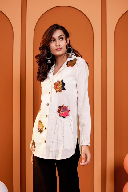 0181-S-HOB Handcrafted Heritage Patchwork Cotton Shirt - Made in India