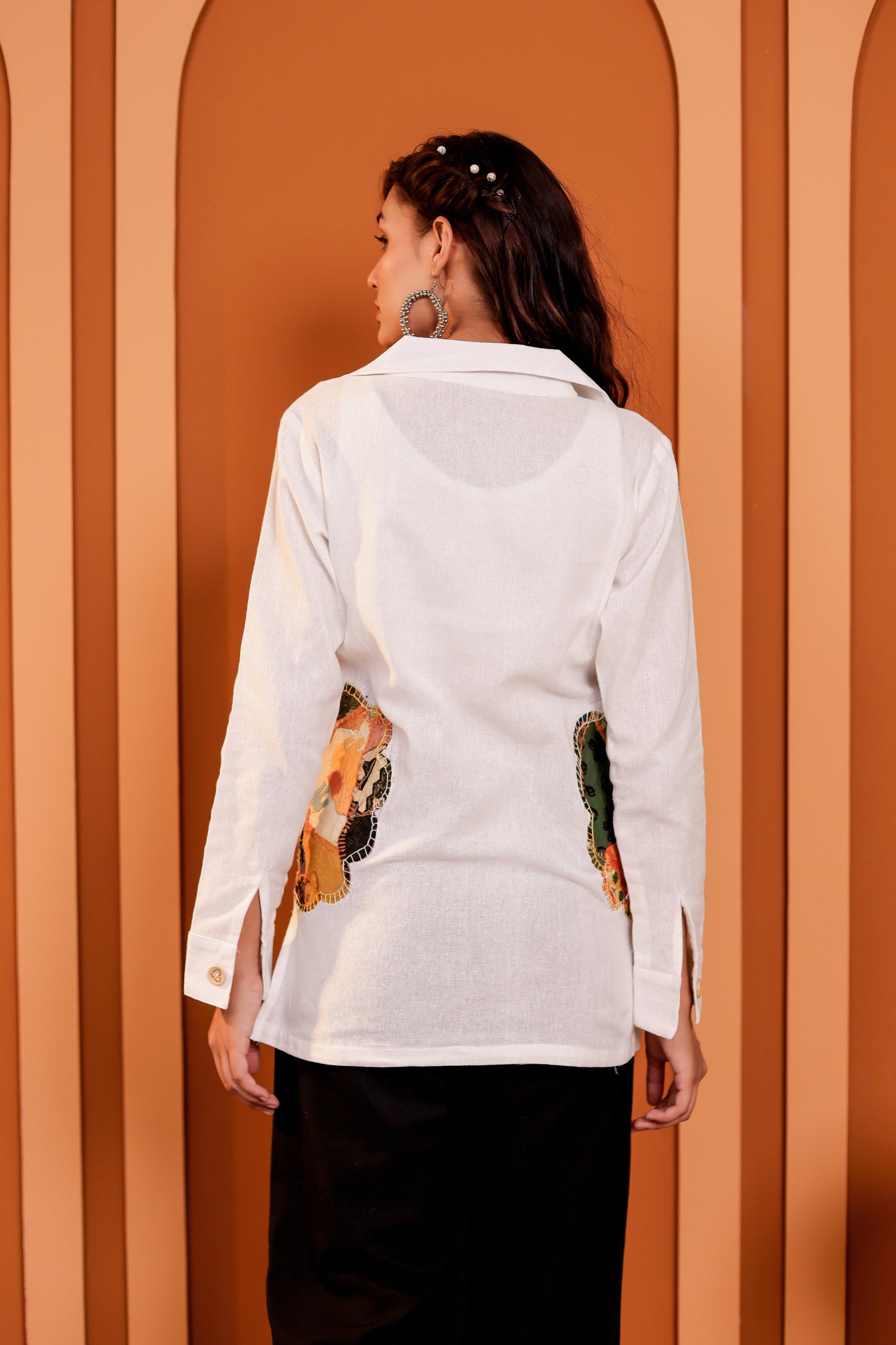 0182-S-HOB Women's Handcrafted Patchwork Cotton Button-Down Kurti Shirt- Made in india