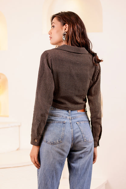 0178-S-HOB Women's Zigzag Print Crop Shirt - Made in India