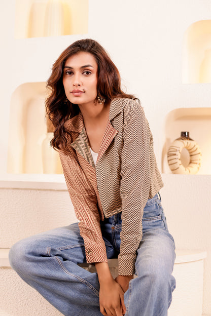 0176-S-HOB Zaria Dual-Tone Chevron Crop Jacket - Made in India