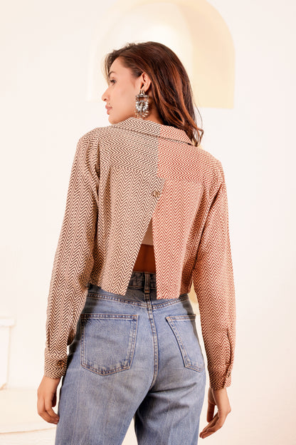 0176-S-HOB Zaria Dual-Tone Chevron Crop Jacket - Made in India