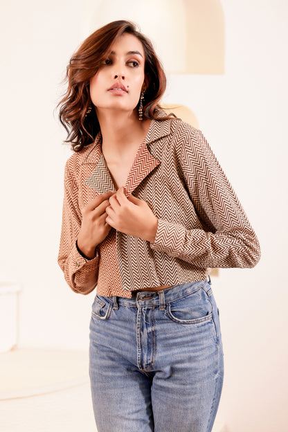 0176-S-HOB Zaria Dual-Tone Chevron Crop Jacket - Made in India