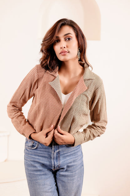 0176-S-HOB Zaria Dual-Tone Chevron Crop Jacket - Made in India