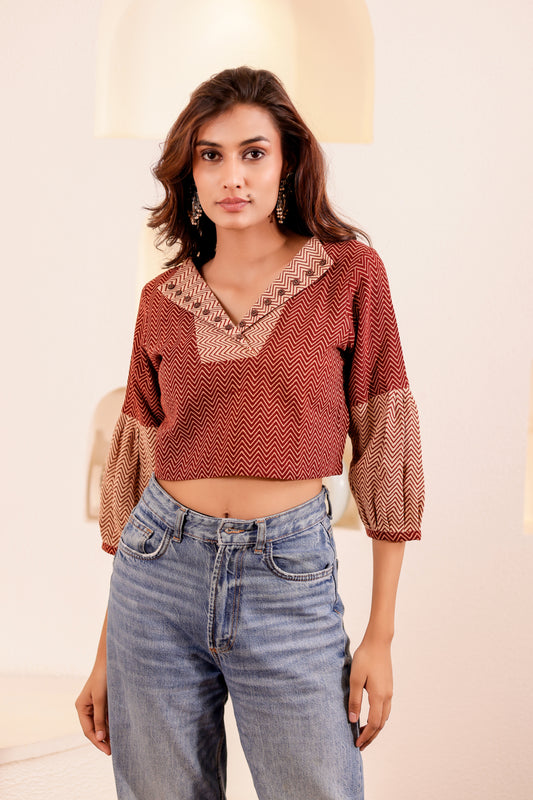 0177-S-HOB Boho Chic Handloom Zigzag Crop Top - Made in India