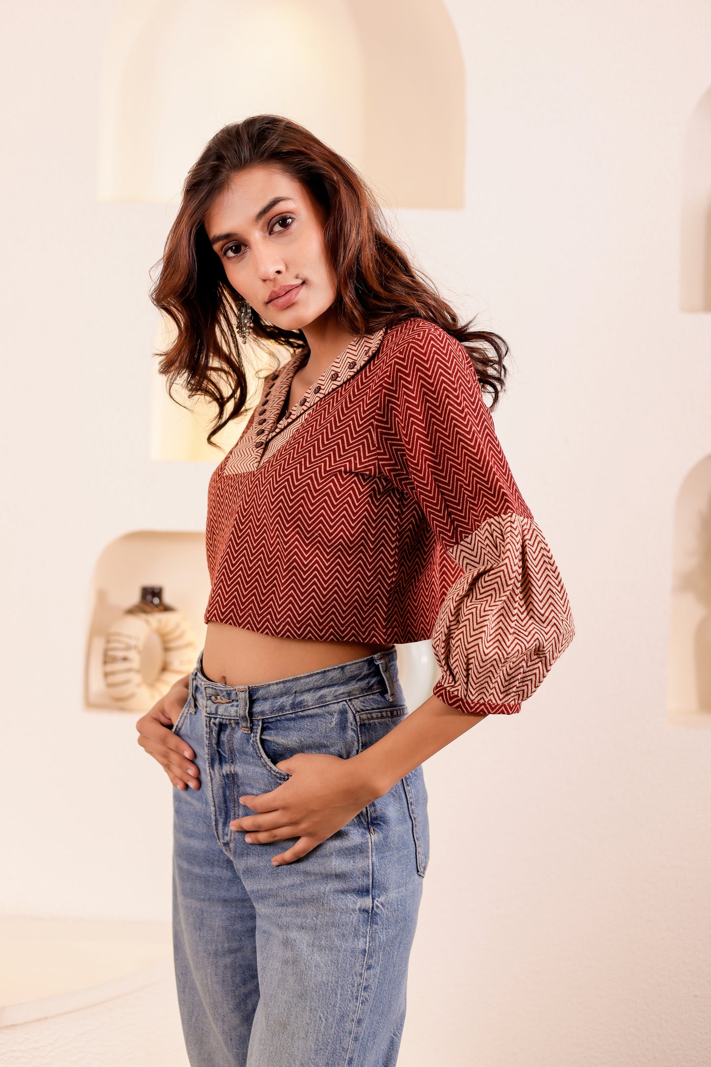 0177-S-HOB Boho Chic Handloom Zigzag Crop Top - Made in India