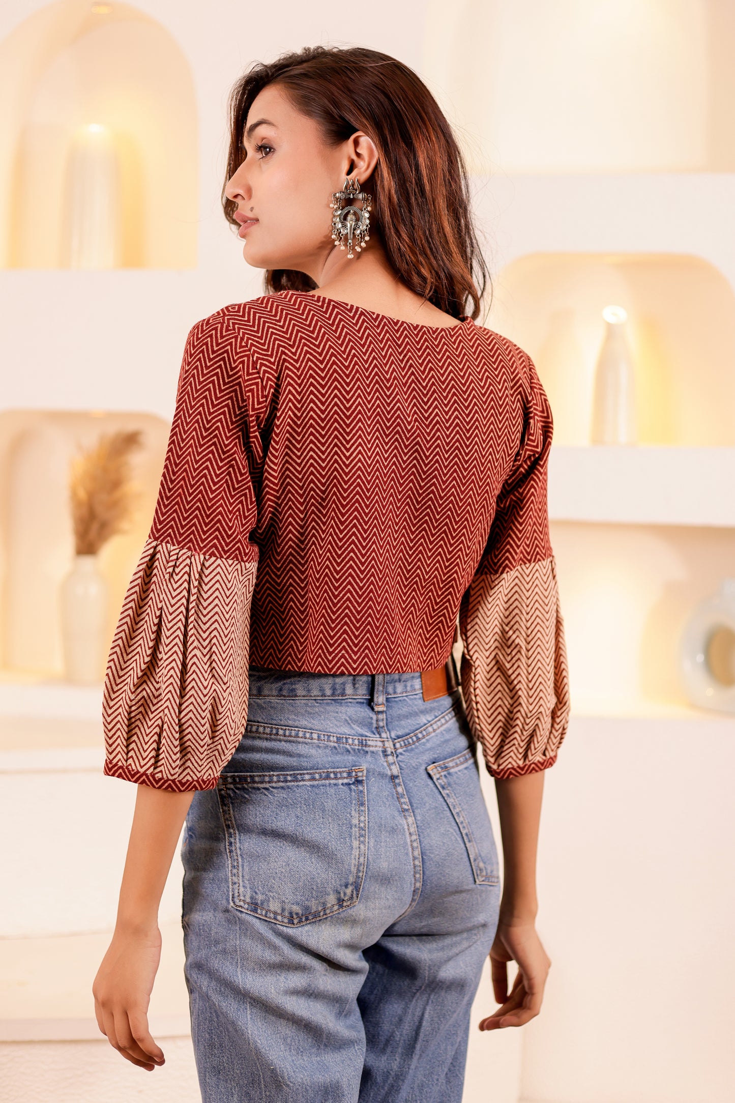 0177-S-HOB Boho Chic Handloom Zigzag Crop Top - Made in India