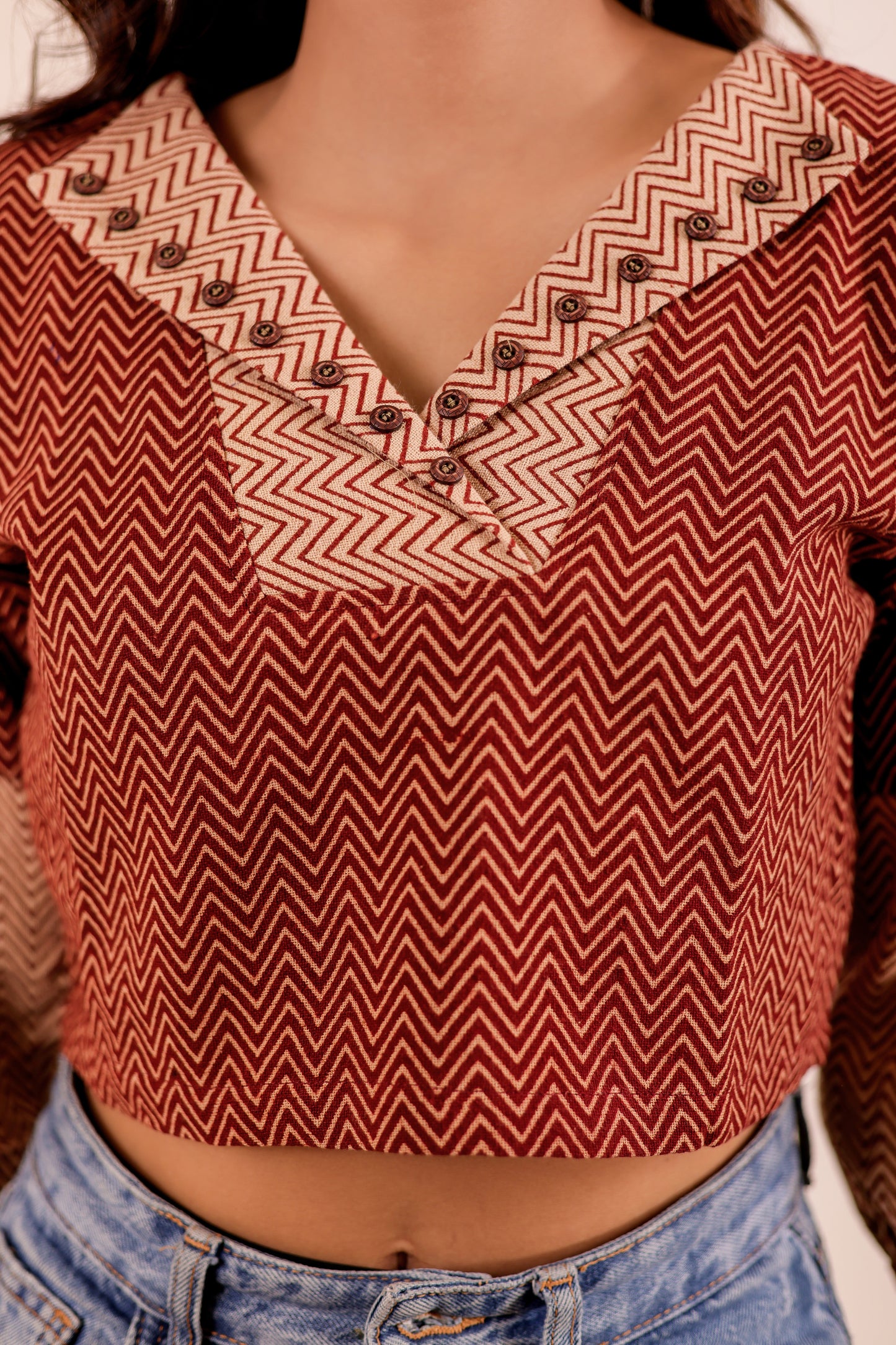 0177-S-HOB Boho Chic Handloom Zigzag Crop Top - Made in India