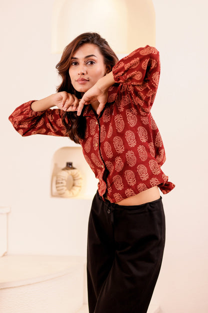 0180-S-HOB Handcrafted Block Print Cotton Shirt - Made in India