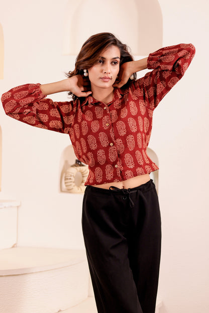 0180-S-HOB Handcrafted Block Print Cotton Shirt - Made in India