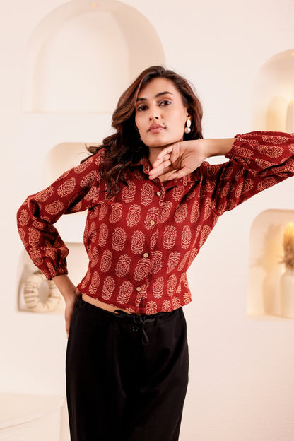 0180-S-HOB Handcrafted Block Print Cotton Shirt - Made in India