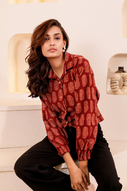 0180-S-HOB Handcrafted Block Print Cotton Shirt - Made in India