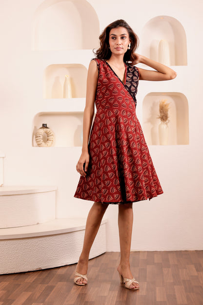 0187-D-HOB-Boho Breeze Cotton Wrap Dress – Dual Tone Handblock Print - Made in india