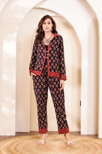 0189-C-HOB-Indigo Blossom Handblock Printed Cotton Shirt - Made in india