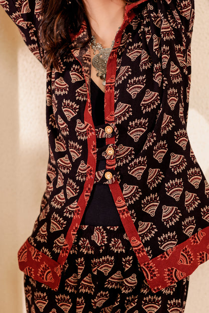 0189-C-HOB-Indigo Blossom Handblock Printed Cotton Shirt - Made in india