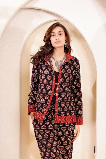 0189-C-HOB-Indigo Blossom Handblock Printed Cotton Shirt - Made in india