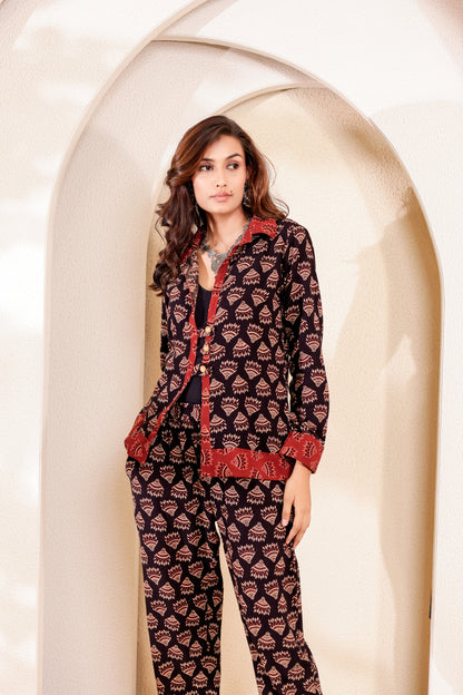 0189-C-HOB-Indigo Blossom Handblock Printed Cotton Shirt - Made in india