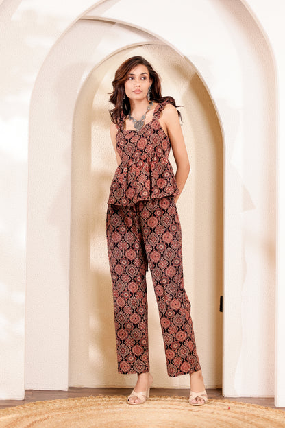 0190-C-HOB-Jaipuri Block Print Sleeveless Peplum Top - Made in india