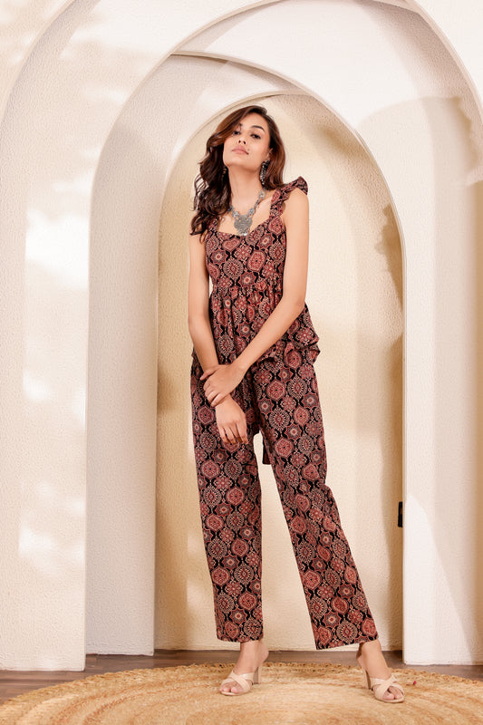 0190-C-HOB-Jaipuri Block Print Sleeveless Peplum Top - Made in india