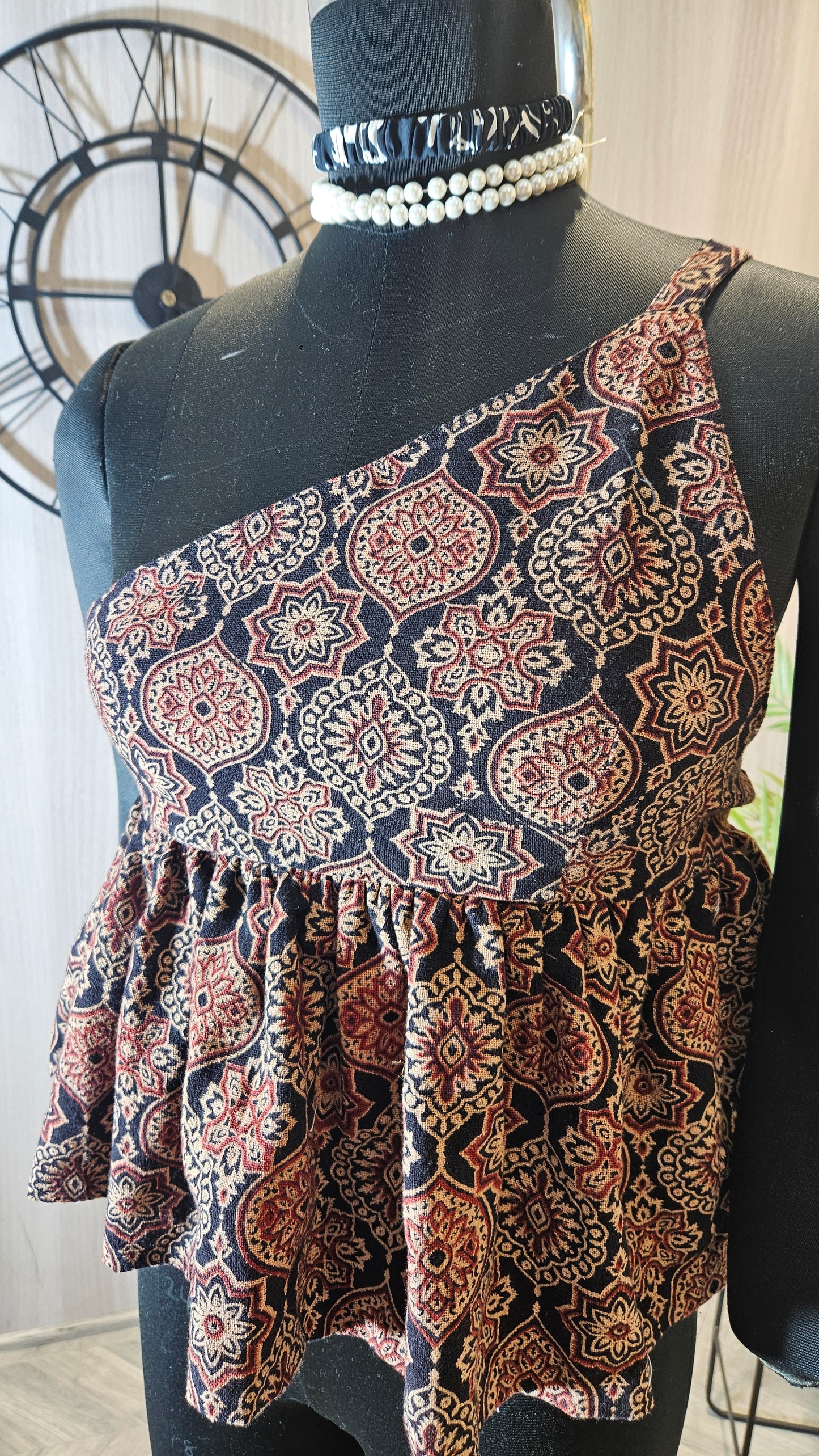 06-T-HOB Women’s One-Shoulder Boho Print Cotton Top – Made in India