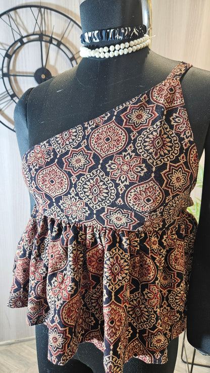 06-T-HOB Women’s One-Shoulder Boho Print Cotton Top – Made in India