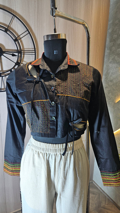 012-S-HOB handcrafted black cotton top – Made in India